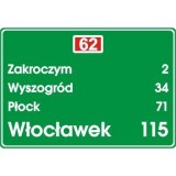 E-14 Tablica szlaku drogowego. Wskazuje numer drogi i odległość do głównych miejscowości położonych przy danym szlaku drogowym