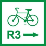 R-2a Zmiana kierunku szlaku rowerowego międzynarodowego. Oznacza przebieg szlaku rowerowego międzynarodowego o numerze wskazanym na znaku