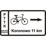 R-3 Tablica szlaku rowerowego. Wskazuje odległość do głównych miejscowości położonych przy szlaku rowerowy